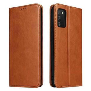 For Samsung Galaxy A02s Fierre Shann PU Genuine Leather Texture Leather Phone Case(Brown)