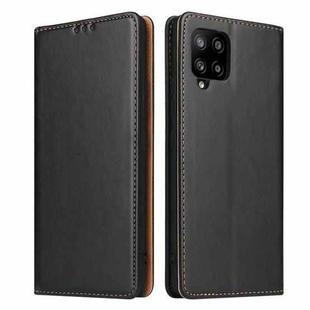 For Samsung Galaxy A12 Fierre Shann PU Genuine Leather Texture Leather Phone Case(Black)
