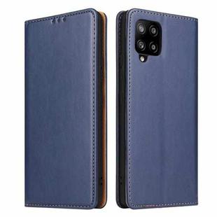 For Samsung Galaxy A12 Fierre Shann PU Genuine Leather Texture Leather Phone Case(Blue)