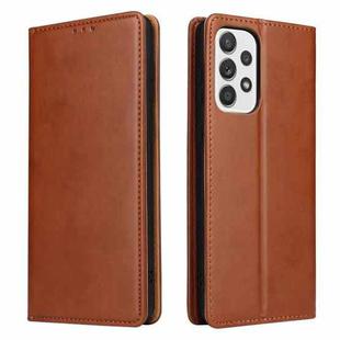 For Samsung Galaxy A73 5G Fierre Shann PU Genuine Leather Texture Leather Phone Case(Brown)