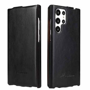 For Samsung Galaxy S22 Ultra 5G Fierre Shann 64 Texture Vertical Flip PU Leather Phone Case(Black)