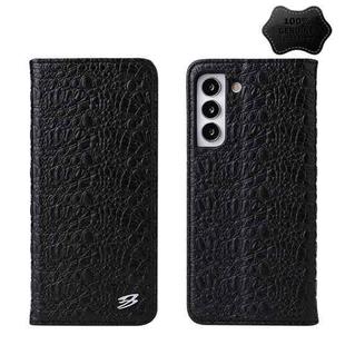 For Samsung Galaxy S22 5G Fierre Shann Crocodile Texture Magnetic Genuine Leather Phone Case(Black)