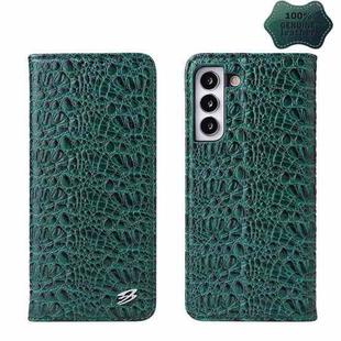 For Samsung Galaxy S22 5G Fierre Shann Crocodile Texture Magnetic Genuine Leather Phone Case(Green)