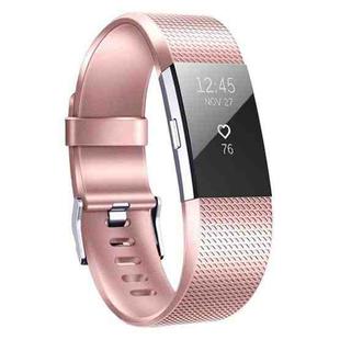 For FITBIT Charge 2 Checkered Metal Watch Band(Rose Gold)
