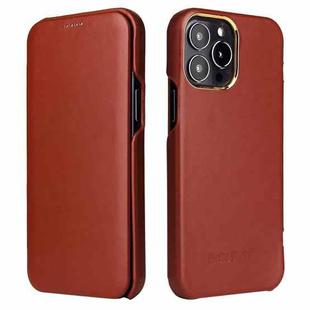 For iPhone 13 Fierre Shann Magnetic Genuine Leather Phone Case(Brown)