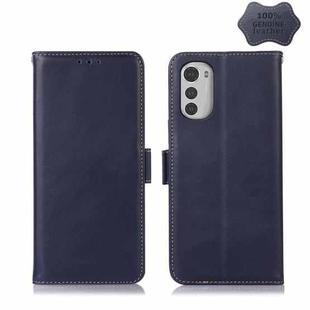 For Motorola Moto E32 4G Crazy Horse Top Layer Cowhide Leather Phone Case(Blue)