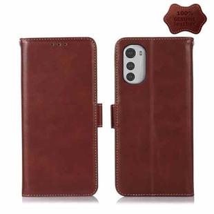 For Motorola Moto E32 4G Crazy Horse Top Layer Cowhide Leather Phone Case(Brown)