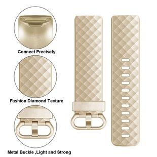 For FITBIT Charge 3 Official Pattern Metallic Watch Band(Champagne Gold)