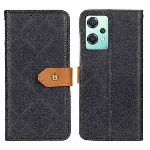 For OnePlus CE 2 Lite 5G European Floral Embossed Flip Leather Phone Case(Black)