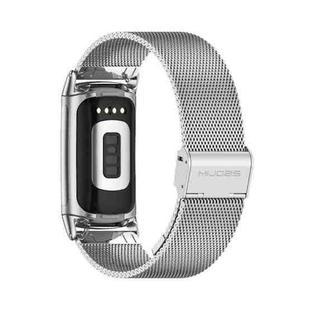For Fitbit Charge5 Mijobs Milan Buckle Stainless Steel Metal Watch Band(Silver)