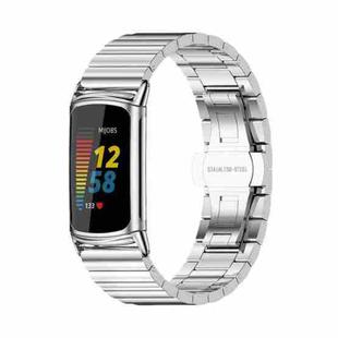 For Fitbit Charge5 Mijobs Bamboo Stainless Steel Metal Watch Band(Silver)