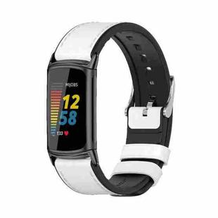 For Fitbit Charge5 Mijobs TPU + Leather Watch Band(White+Black)