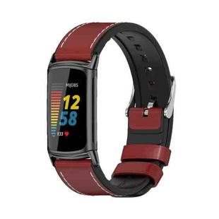 For Fitbit Charge5 Mijobs TPU + Leather Watch Band(Red+Black)