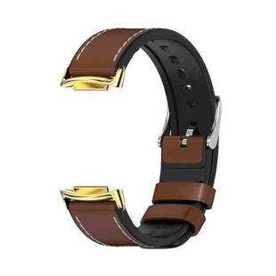 For Fitbit Charge5 Mijobs TPU + Leather Watch Band(Brown+Gold)