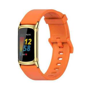 For Fitbit Charge 5 Mijobs Soft Silicone  Watch Band(Orange+Gold)