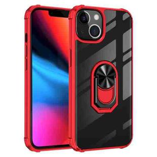 For iPhone 14 Transparent TPU + Acrylic Ring Holder Phone Case (Black Red)