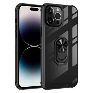 For iPhone 14 Pro Transparent TPU + Acrylic Ring Holder Phone Case (Black)