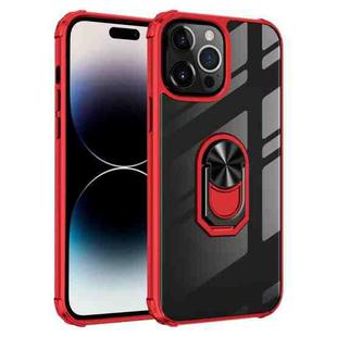 For iPhone 14 Pro Transparent TPU + Acrylic Ring Holder Phone Case (Black Red)