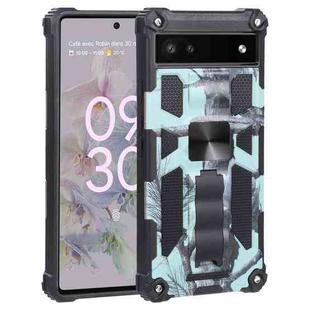 For Google Pixel 6a Camouflage Armor TPU + PC Magnetic Holder Phone Case(Mint Green)