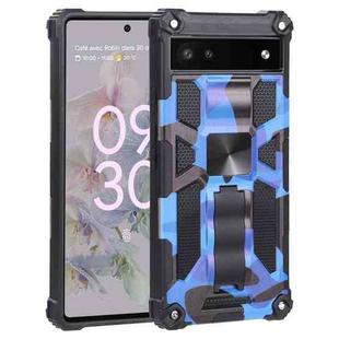 For Google Pixel 6a Camouflage Armor TPU + PC Magnetic Holder Phone Case(Dark Blue)