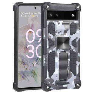 For Google Pixel 6a Camouflage Armor TPU + PC Magnetic Holder Phone Case (Grey)