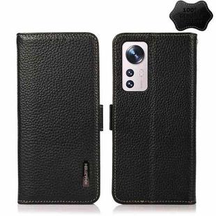 For Xiaomi 12 Lite KHAZNEH Side-Magnetic Litchi Genuine Leather RFID Phone Case(Black)