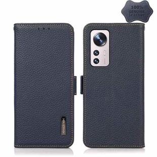 For Xiaomi 12 Lite KHAZNEH Side-Magnetic Litchi Genuine Leather RFID Phone Case(Blue)