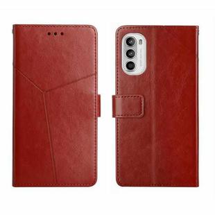 For Motorola Moto G82 Y Stitching Horizontal Flip Leather Phone Case(Brown)