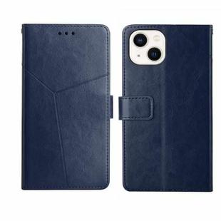 For iPhone 14 Y Stitching Horizontal Flip Leather Phone Case (Blue)