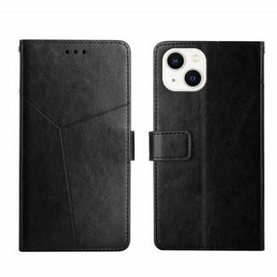 For iPhone 14 Y Stitching Horizontal Flip Leather Phone Case (Black)