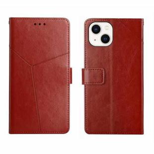 For iPhone 14 Y Stitching Horizontal Flip Leather Phone Case (Brown)