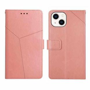 For iPhone 14 Y Stitching Horizontal Flip Leather Phone Case (Rose Gold)
