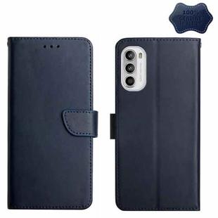 For Motorola Moto G82 Genuine Leather Fingerprint-proof Horizontal Flip Phone Case(Blue)