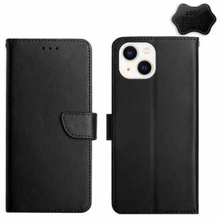 For iPhone 14 Genuine Leather Fingerprint-proof Horizontal Flip Phone Case (Black)