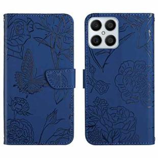 For Honor X8 Skin Feel Butterfly Peony Embossed Leather Phone Case(Blue)