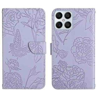 For Honor X8 Skin Feel Butterfly Peony Embossed Leather Phone Case(Purple)
