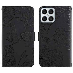 For Honor X8 Skin Feel Butterfly Peony Embossed Leather Phone Case(Black)