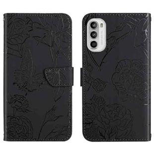 For Motorola Moto G82 Skin Feel Butterfly Peony Embossed Leather Phone Case(Black)