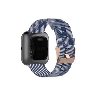 For FITBIT Versa Canvas Watch Band(Blue White Stripes)