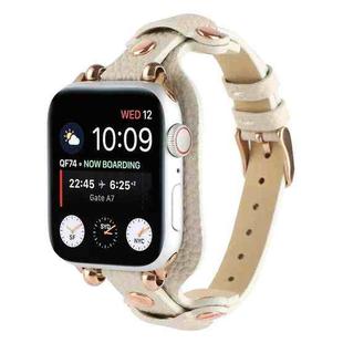 Bracelet Genuine Leather Watch Band For Apple Watch Series 8&7 41mm / SE 2&6&SE&5&4 40mm / 3&2&1 38mm(Beige)