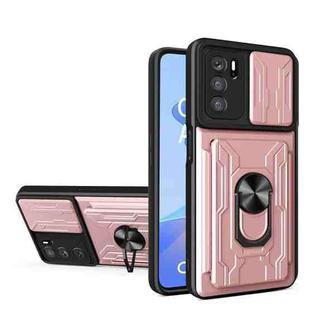 For OPPO A16 Sliding Camshield TPU+PC Phone Case with Card Slot(Rose Gold)