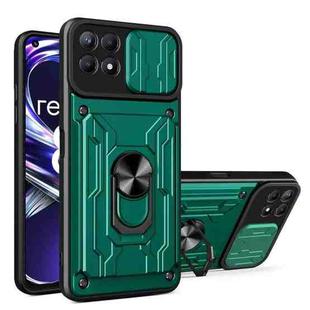 For OPPO Realme 8i Sliding Camshield TPU+PC Phone Case with Card Slot(Dark Green)
