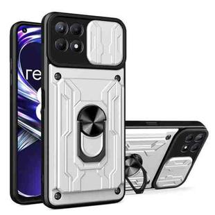 For OPPO Realme 8i Sliding Camshield TPU+PC Phone Case with Card Slot(Pearl White)