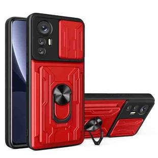 For Xiaomi 12 Pro Sliding Camshield TPU+PC Phone Case with Card Slot(Red)