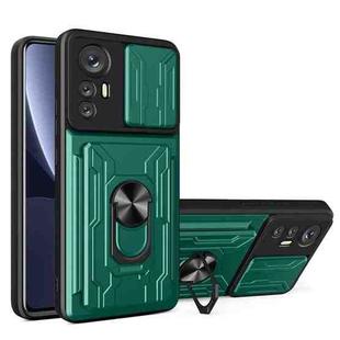 For Xiaomi 12 Pro Sliding Camshield TPU+PC Phone Case with Card Slot(Dark Green)