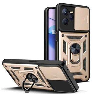 For OPPO Realme C35 Sliding Camera Cover Design TPU+PC Phone Case(Gold)
