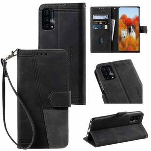 For OPPO A74 4G Splicing Leather Phone Case(Black)