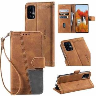 For OPPO A74 4G Splicing Leather Phone Case(Brown)