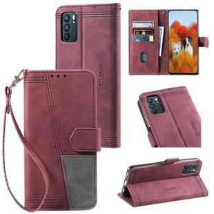 For OPPO Reno6 Splicing Leather Phone Case(Red)