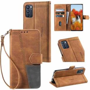 For OPPO Reno6 Splicing Leather Phone Case(Brown)